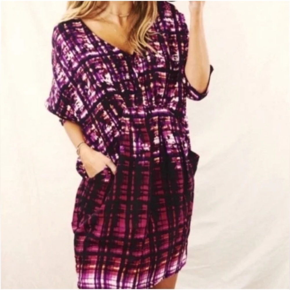 Anthropologie MAEVE Purple White Print
Dolman Sleeve V-Neck Mini Dress